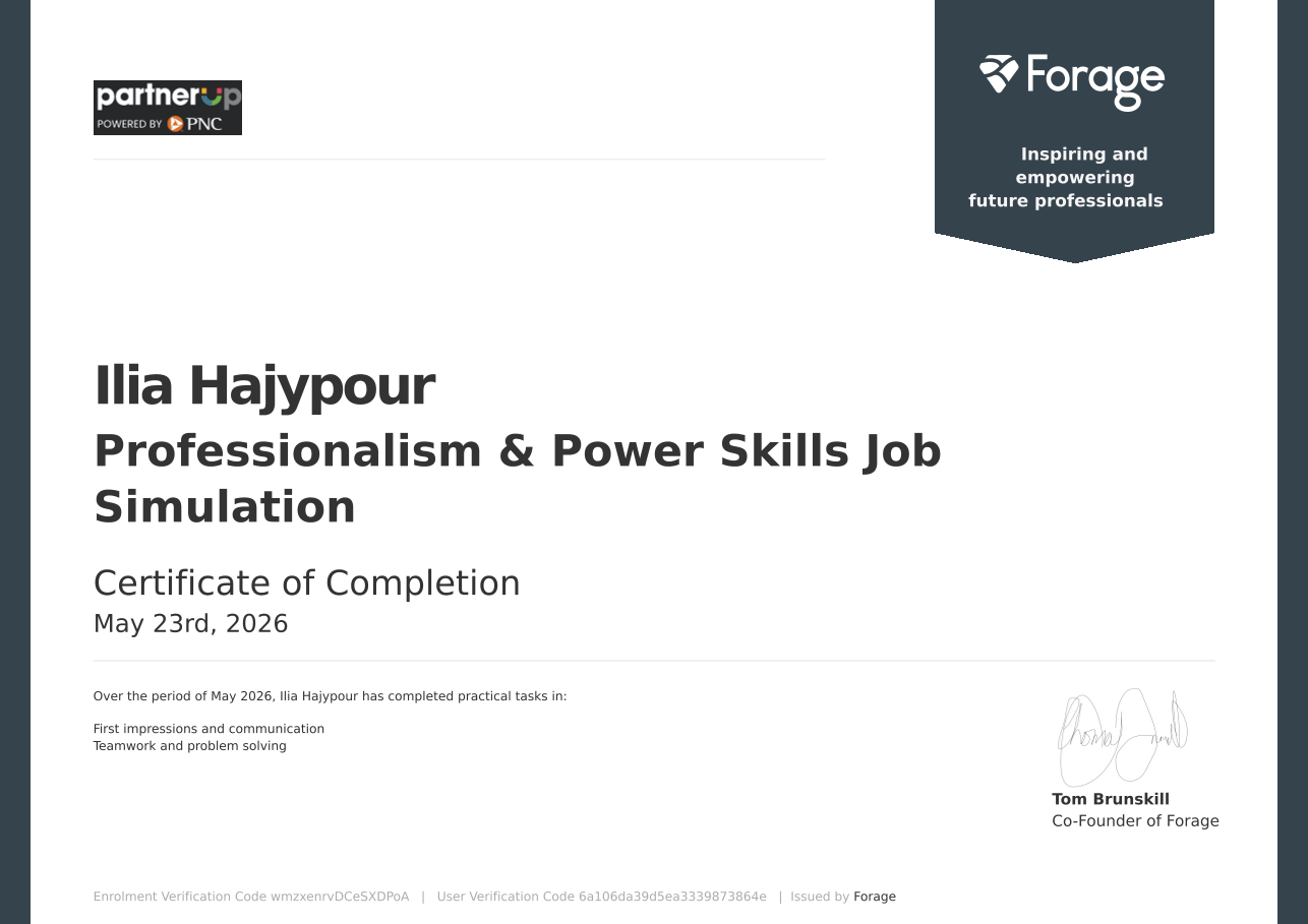 Forage Professionalism and Power Skills Simulation certificate